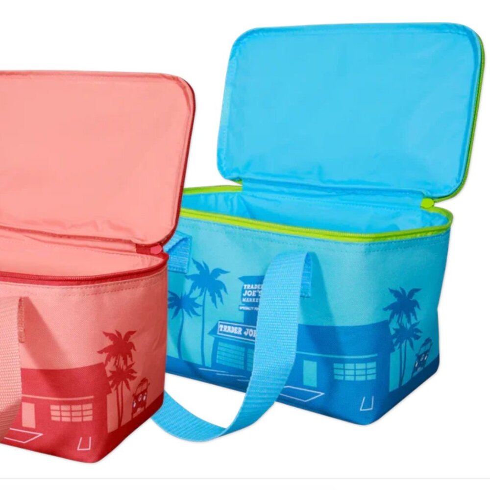 NWT Trader Joe's Viral Mini Canvas Insulated Totes Peach & Blue (2) - Picture 2 of 4